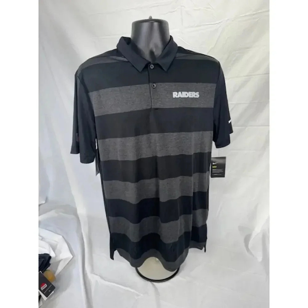 NEW Nike Oakland Raiders Sideline Performance Polo Striped Shirt Gray Mens M - Picture 2 of 11